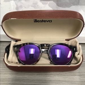 Ilesteva Leonard Sunglasses-Horn w/ Pink Mirrored